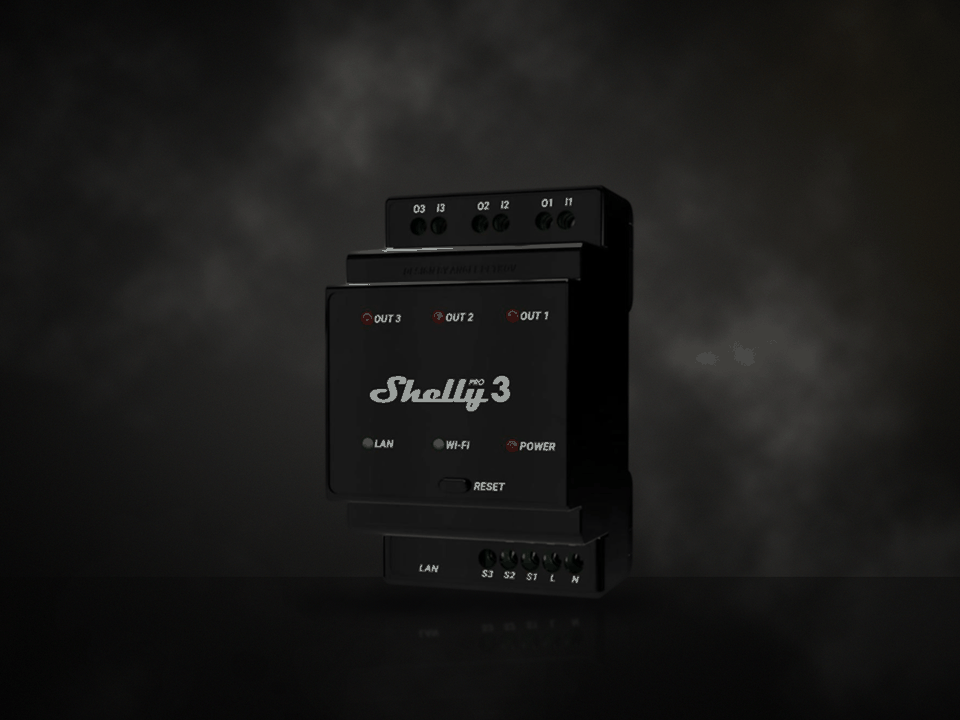 Shelly Pro 3 svart relä för DIN-skena